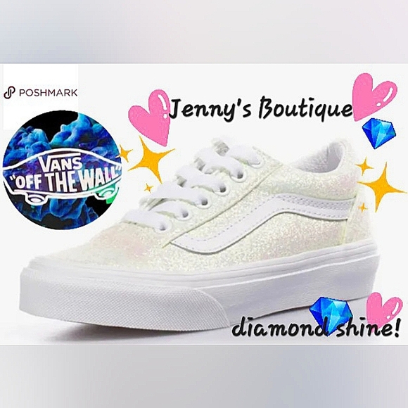 Like New! Girls Sz 13.5 Vans Irridecent White Sparkle Sneakers - Picture 1 of 13